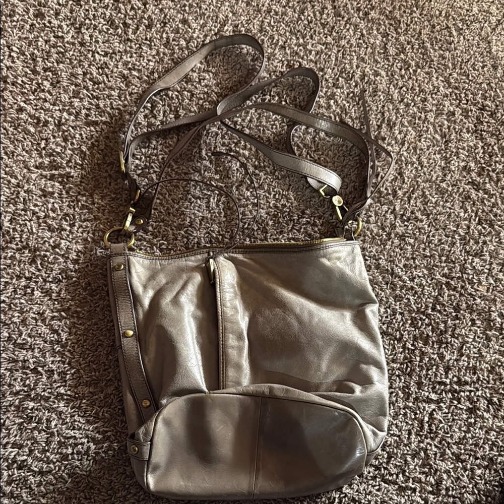 HOBO Gray Leather Shoulder Bag